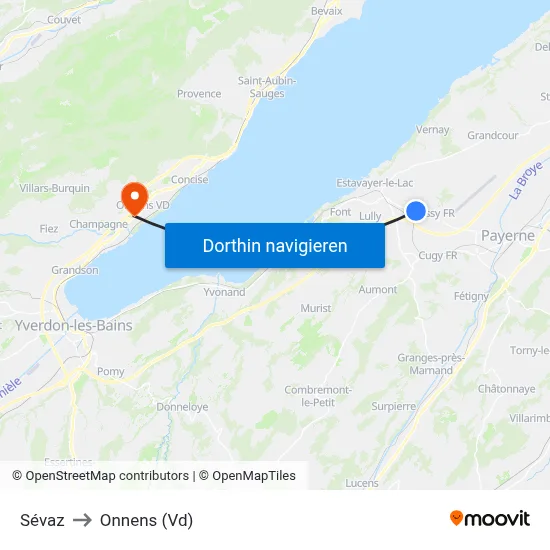 Sévaz to Onnens (Vd) map