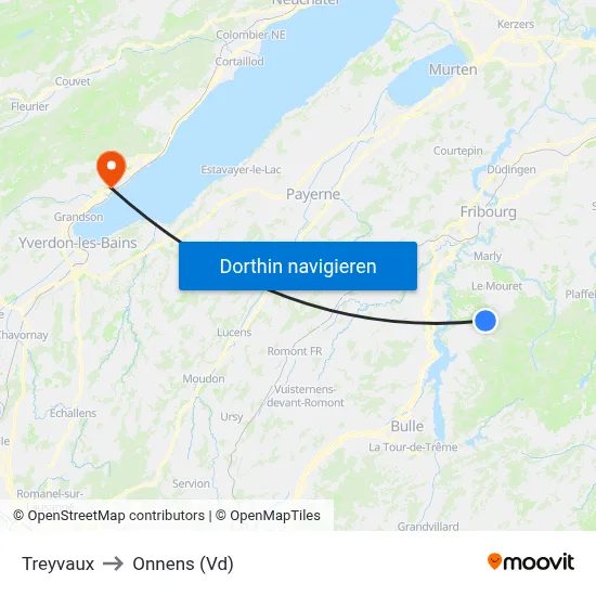 Treyvaux to Onnens (Vd) map