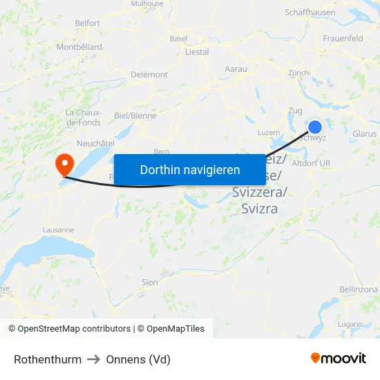 Rothenthurm to Onnens (Vd) map