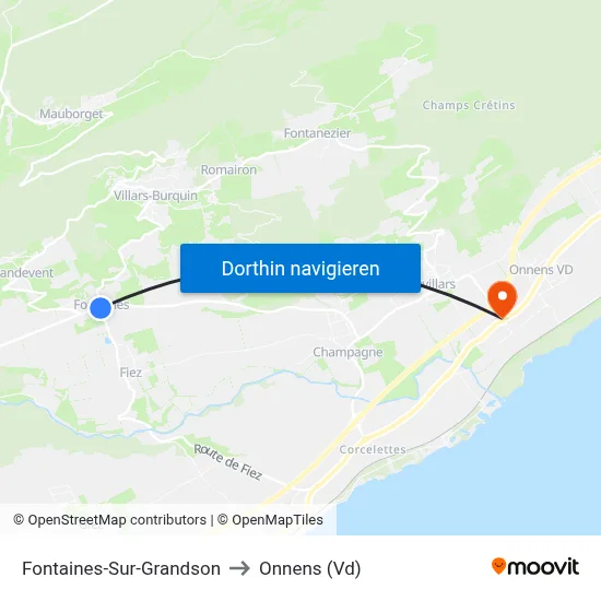Fontaines-Sur-Grandson to Onnens (Vd) map