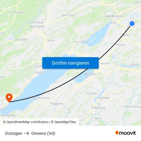 Dotzigen to Onnens (Vd) map