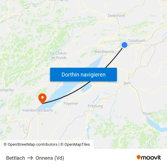 Bettlach to Onnens (Vd) map