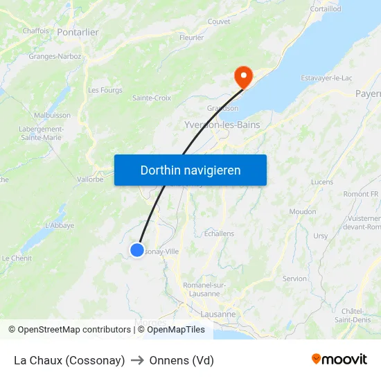 La Chaux (Cossonay) to Onnens (Vd) map