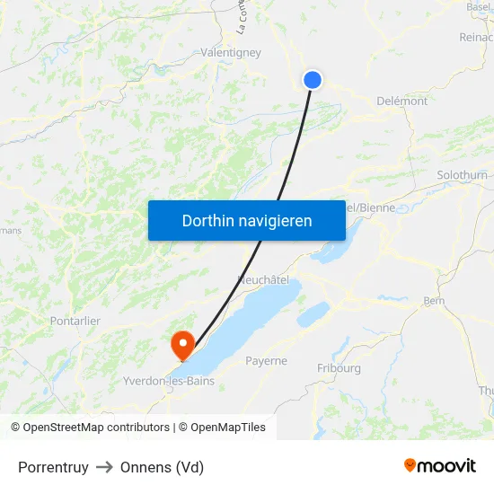 Porrentruy to Onnens (Vd) map
