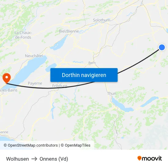 Wolhusen to Onnens (Vd) map
