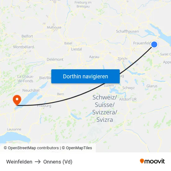 Weinfelden to Onnens (Vd) map