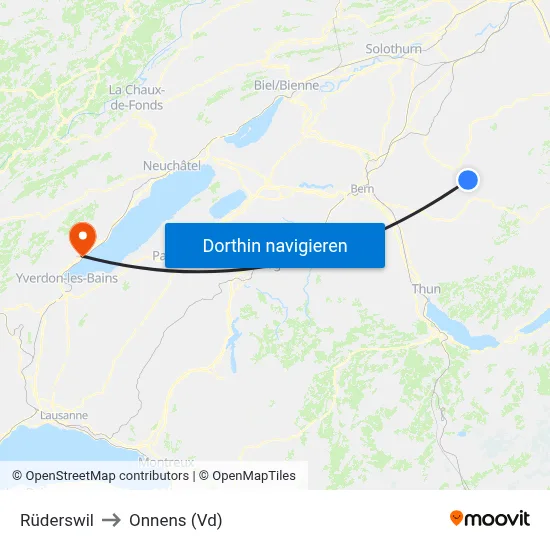 Rüderswil to Onnens (Vd) map