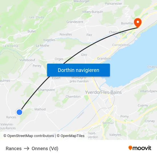 Rances to Onnens (Vd) map