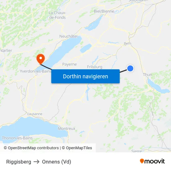 Riggisberg to Onnens (Vd) map