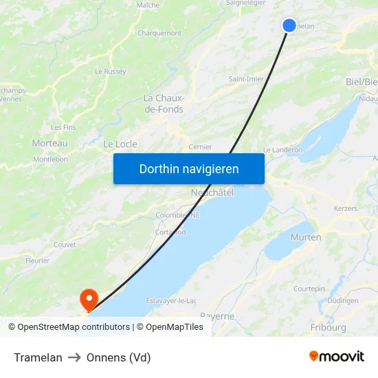 Tramelan to Onnens (Vd) map