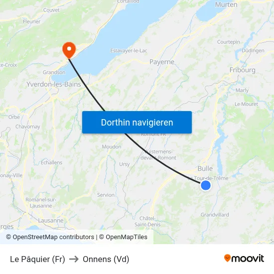 Le Pâquier (Fr) to Onnens (Vd) map