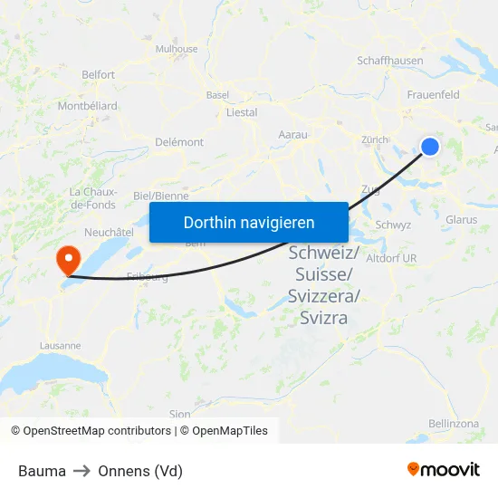 Bauma to Onnens (Vd) map