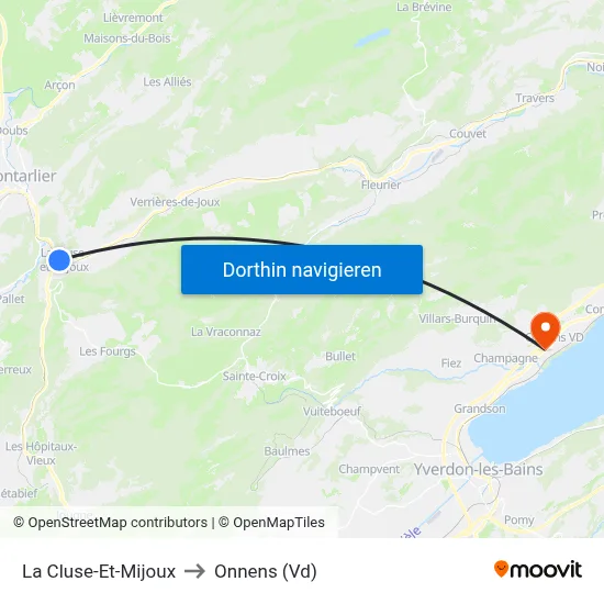La Cluse-Et-Mijoux to Onnens (Vd) map