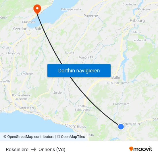 Rossinière to Onnens (Vd) map