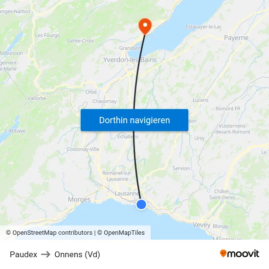 Paudex to Onnens (Vd) map