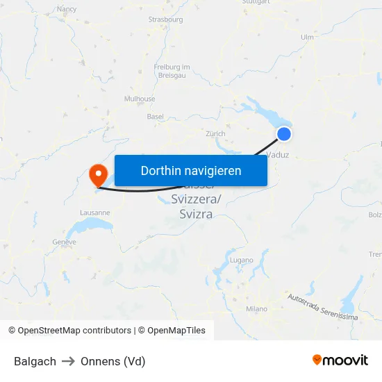 Balgach to Onnens (Vd) map