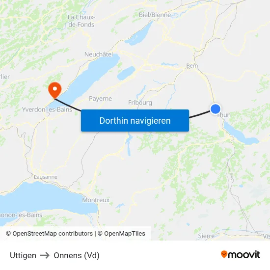 Uttigen to Onnens (Vd) map