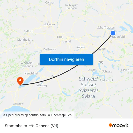 Stammheim to Onnens (Vd) map