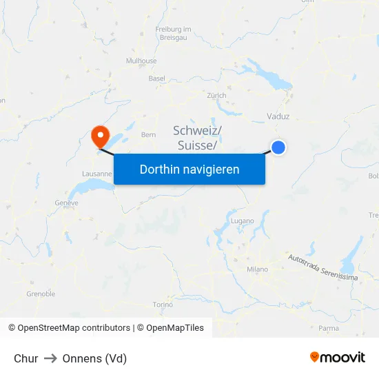 Chur to Onnens (Vd) map
