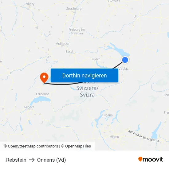 Rebstein to Onnens (Vd) map