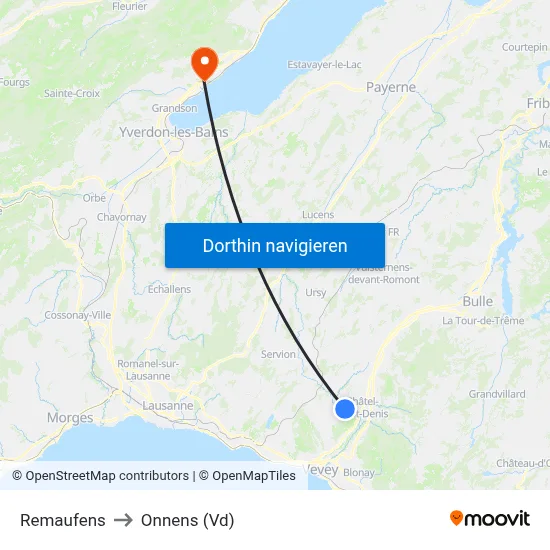 Remaufens to Onnens (Vd) map