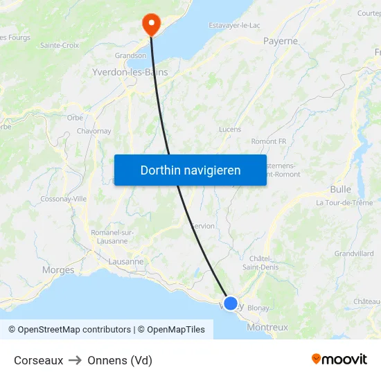 Corseaux to Onnens (Vd) map
