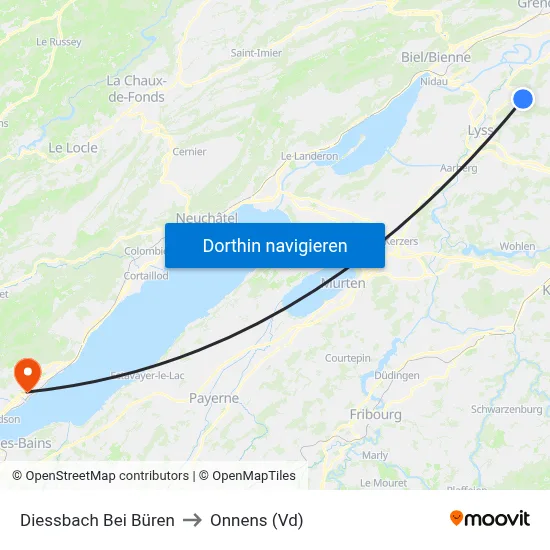 Diessbach Bei Büren to Onnens (Vd) map
