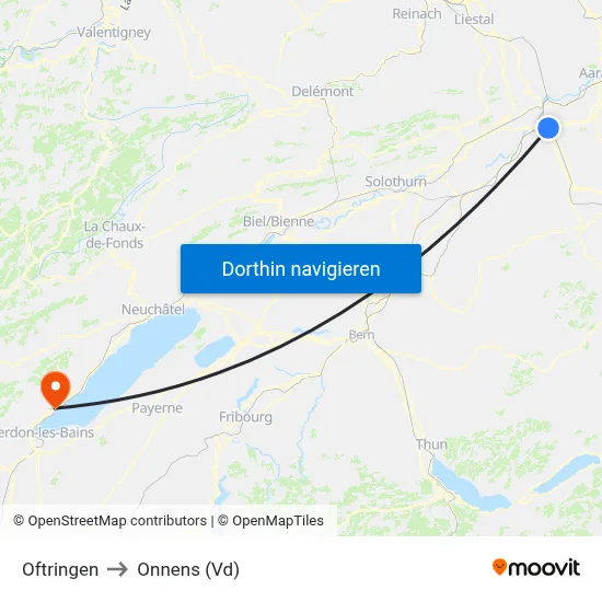 Oftringen to Onnens (Vd) map