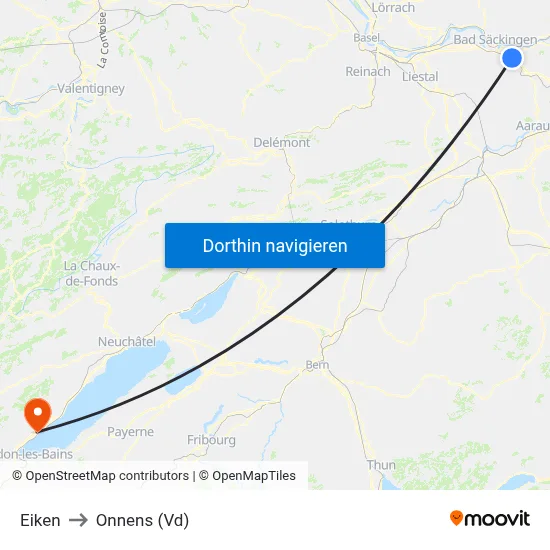 Eiken to Onnens (Vd) map