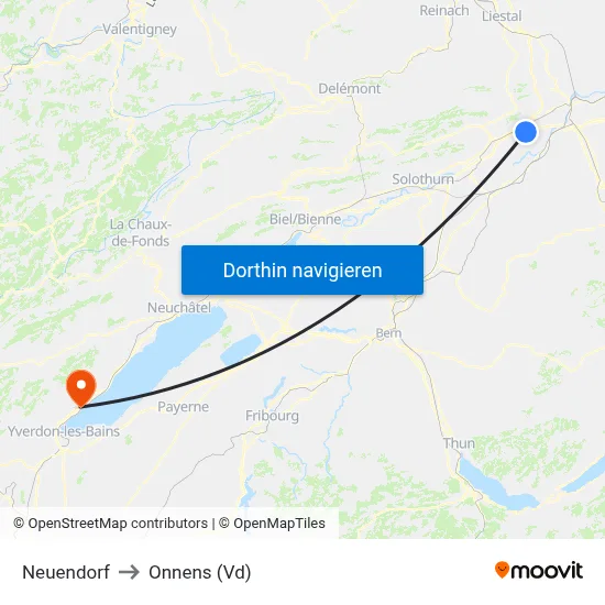 Neuendorf to Onnens (Vd) map