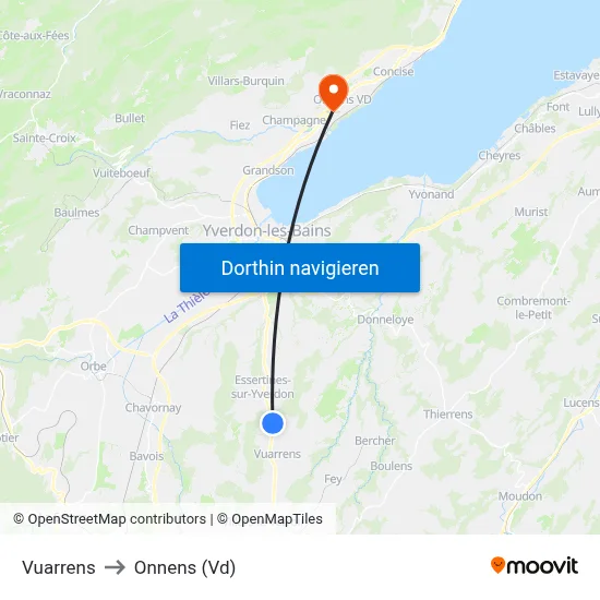 Vuarrens to Onnens (Vd) map
