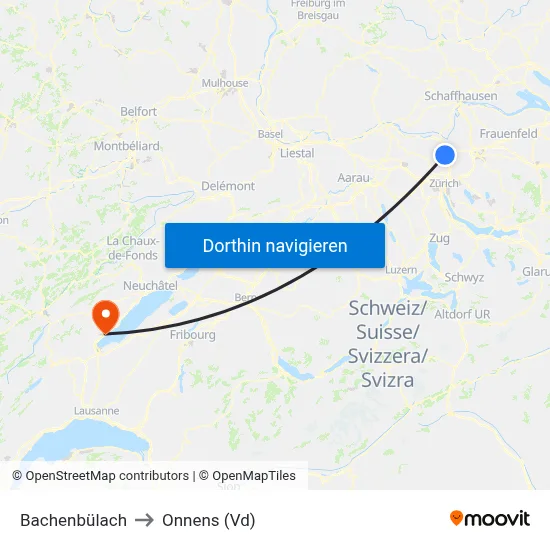 Bachenbülach to Onnens (Vd) map