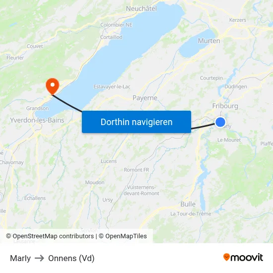 Marly to Onnens (Vd) map