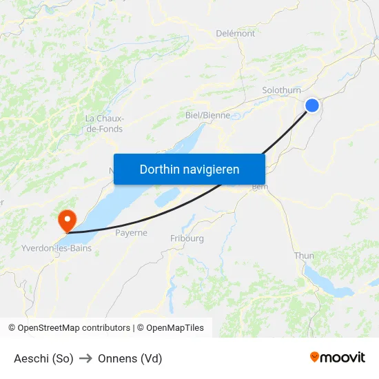 Aeschi (So) to Onnens (Vd) map