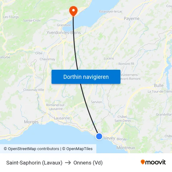 Saint-Saphorin (Lavaux) to Onnens (Vd) map