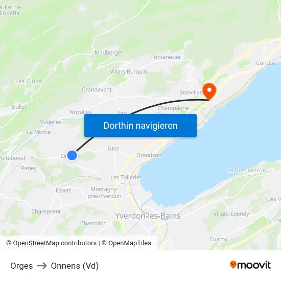 Orges to Onnens (Vd) map