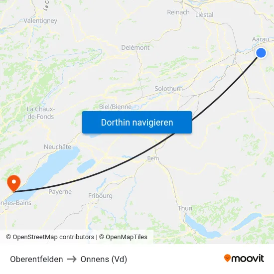 Oberentfelden to Onnens (Vd) map