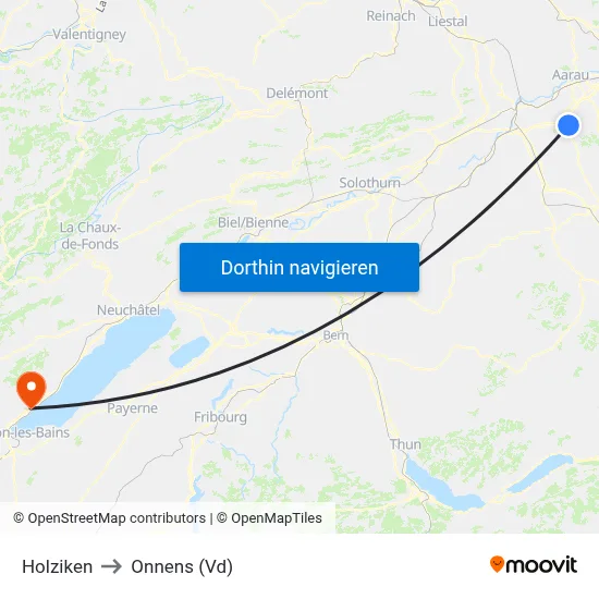 Holziken to Onnens (Vd) map