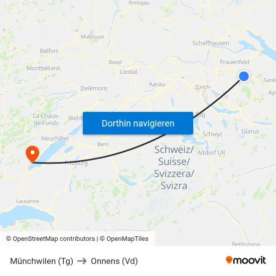 Münchwilen (Tg) to Onnens (Vd) map