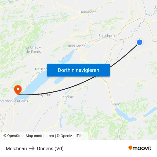 Melchnau to Onnens (Vd) map