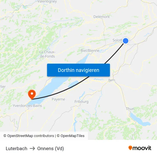 Luterbach to Onnens (Vd) map