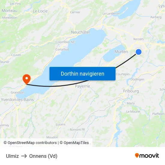 Ulmiz to Onnens (Vd) map