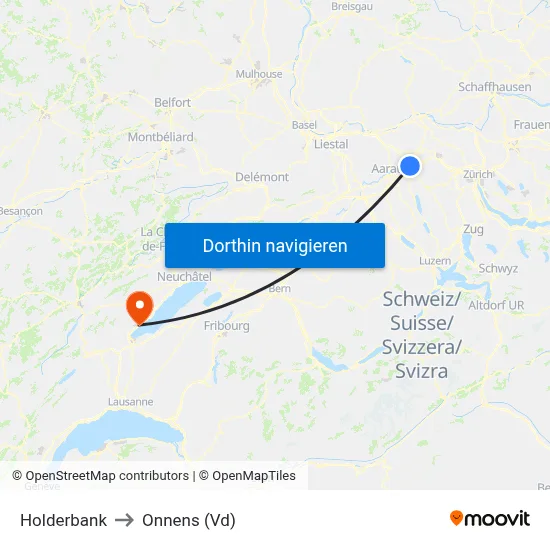 Holderbank to Onnens (Vd) map