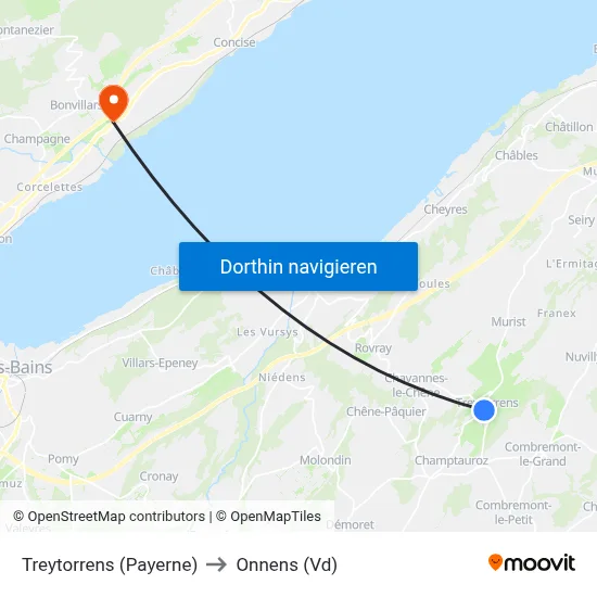 Treytorrens (Payerne) to Onnens (Vd) map