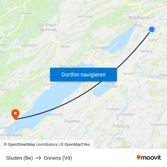 Studen (Be) to Onnens (Vd) map