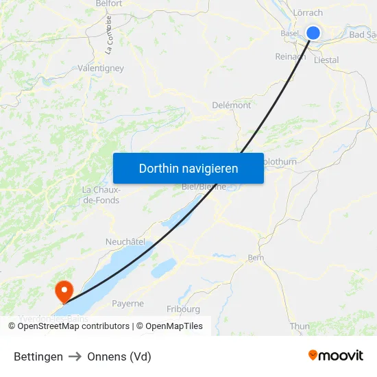 Bettingen to Onnens (Vd) map