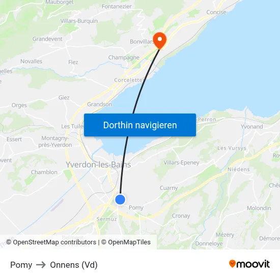 Pomy to Onnens (Vd) map