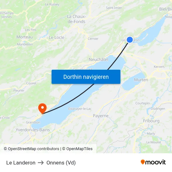 Le Landeron to Onnens (Vd) map