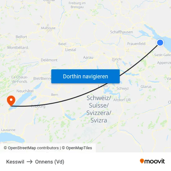 Kesswil to Onnens (Vd) map