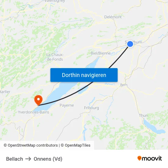 Bellach to Onnens (Vd) map